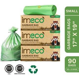 IMECO Green Garbage Bags with Detachable Drawstrings Small (17x19) - 90 Pcs