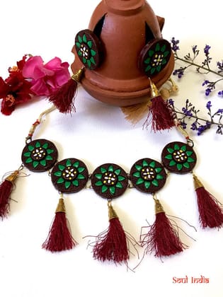 Handmade Terracotta Necklace Set With Tassels