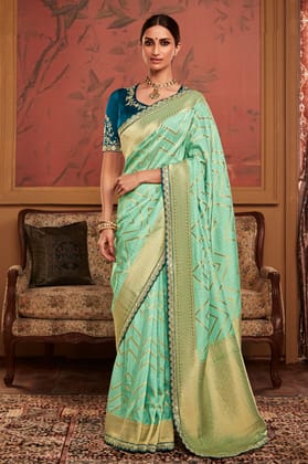 Blue Green Woven Dola Silk Saree
