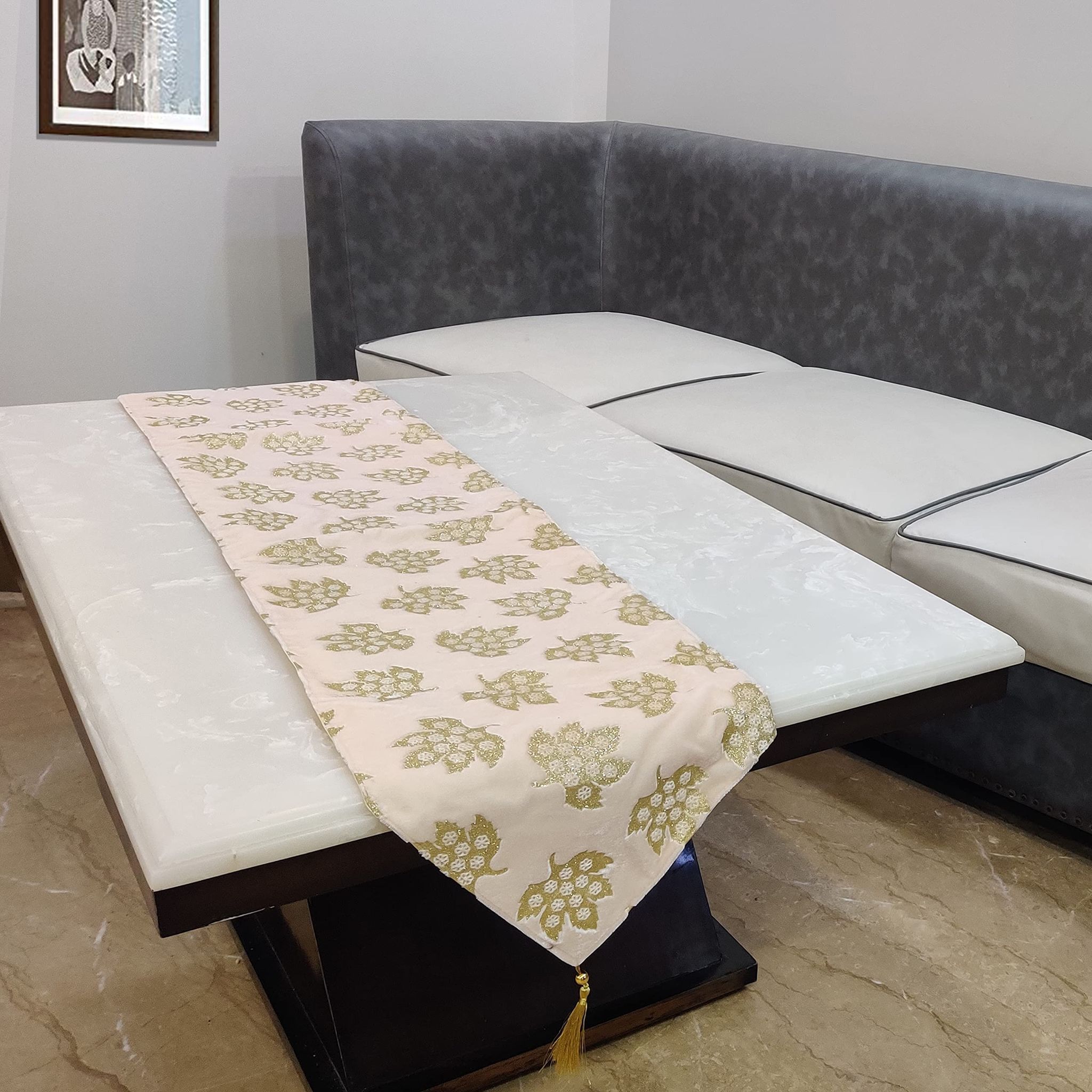 Designer PremiumTable Runner | Stylish Console Décor for Dining Table, Parties | Machine Washable | Smooth Velvet Fabric | Decorative Bed Runner | 12 x 59 Inch |