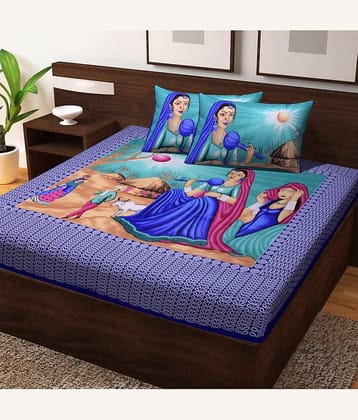 PETROSOLY Cotton 1 Double Bedsheet with 2 Pillow Covers ( Blue )