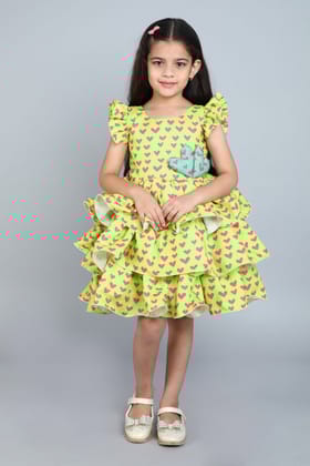 Heart Layered Cotton Dress -Green-1-2Y / Green