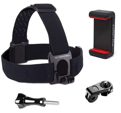 Action Pro Head Strap Mount Phone Holder Tripod Mount Adapter with Long Thumb Screw Compatible with GoPro-12/11/10/9/8/7/6/5/4/SJCAM and Other Action Cameras and All Smartphones ACPRO0443