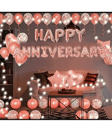 Jolly Party   Rose Gold Anniversary Decorations Party Supplies Set (46 pc), Balloons, Banner Anniversary Party