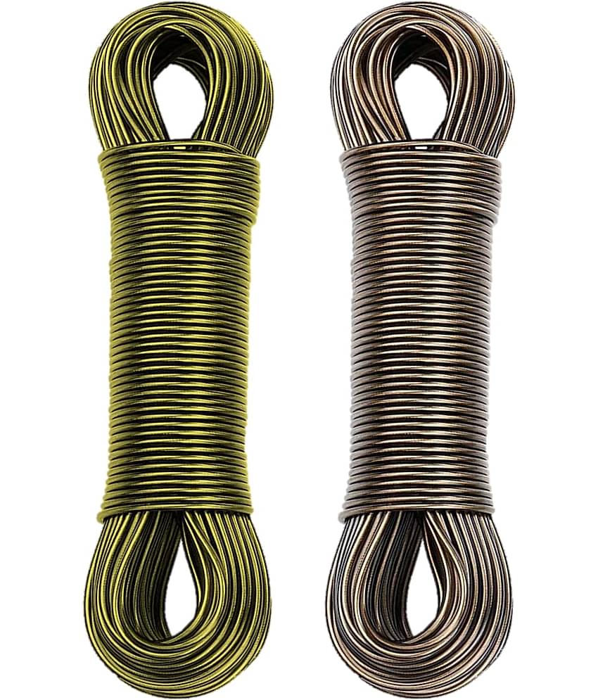 PVC Coated Steel Wire Rope for Drying Clothes/Clothesline, Length 20 Meter with 2 Plastic Hooks (Multi Colour) – Pack of 2
