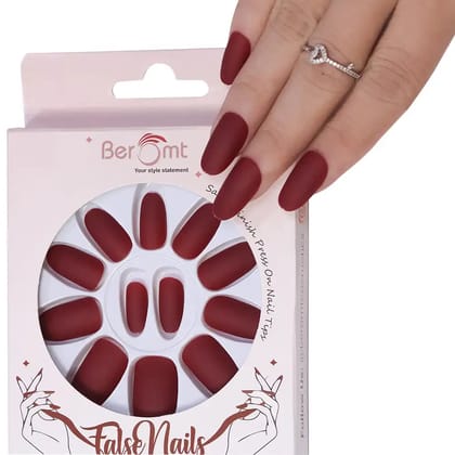 MATTE OVAL NAILS (NAIL KIT INCLUDED)-Maroon Pink