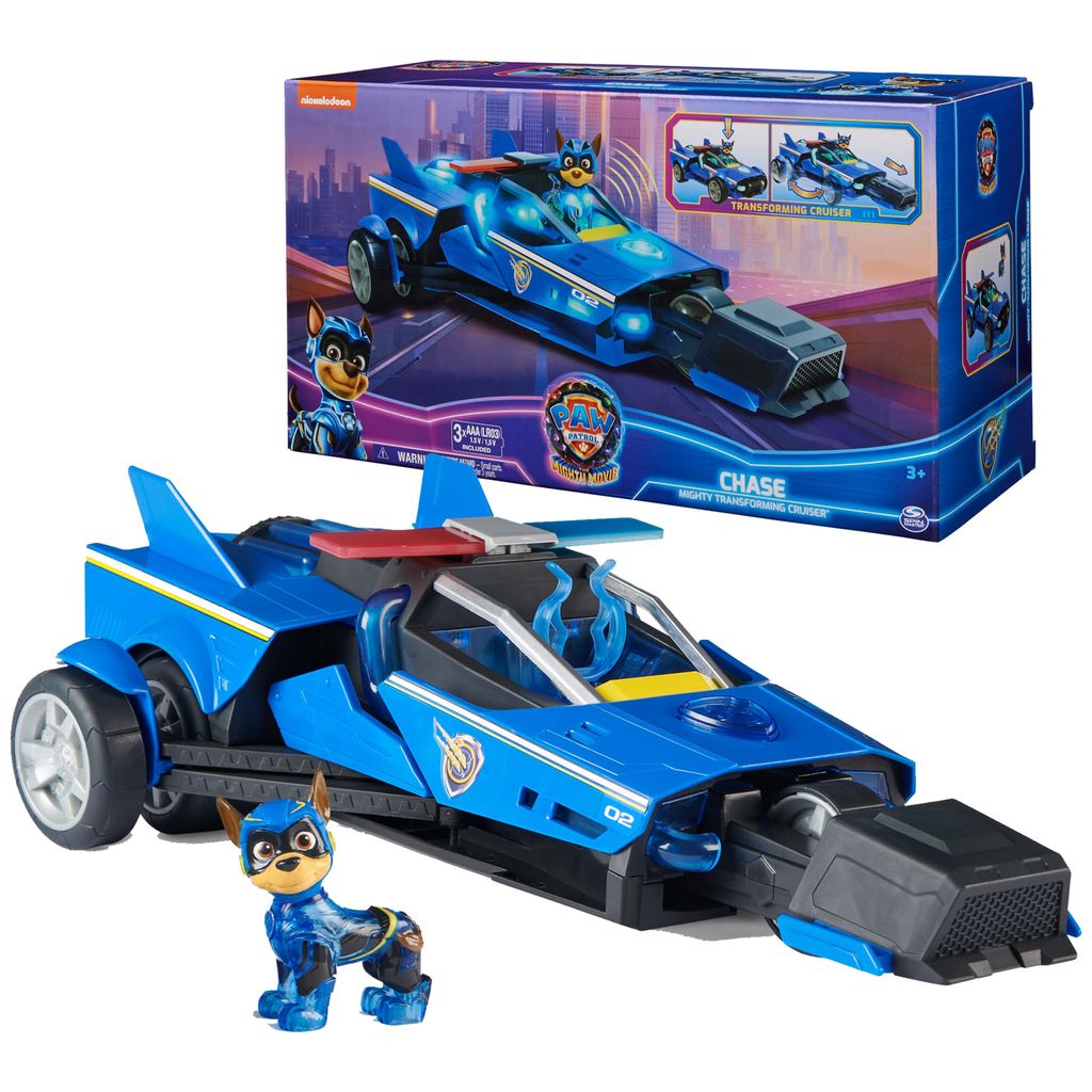 Paw Patrol: The Mighty Movie, Chase's Transforming Cruiser With Mighty Pups Action Figure, Lights and Sounds, Kids Toys for Boys & Girls 3+