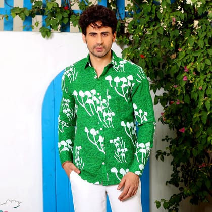 Mushroom Bunch Cool Green Casual Pure Linen Full Shirt (Size - S) by BLUE EAGLE Mushroom Bunch Cool Green Casual Pure Linen Full Shirt (Size - S) by BLUE EAGLE