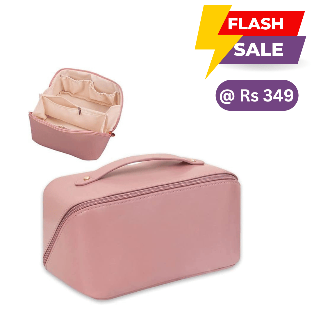 Women's Makeup/Cosmetic Portable Travel Bag with Handle & Divider | Pink (Flash)