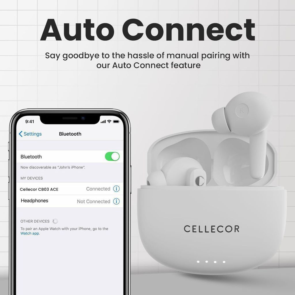 CELLECOR BroPods CB03-ACE TWS with 40 Hours Playtime, Automatic Pairing, HD Sound and 5.1V Bluetooth (WHITE)