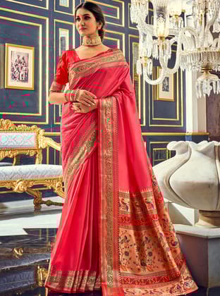 Pink Soft Paithani Silk Designer Saree For Women
