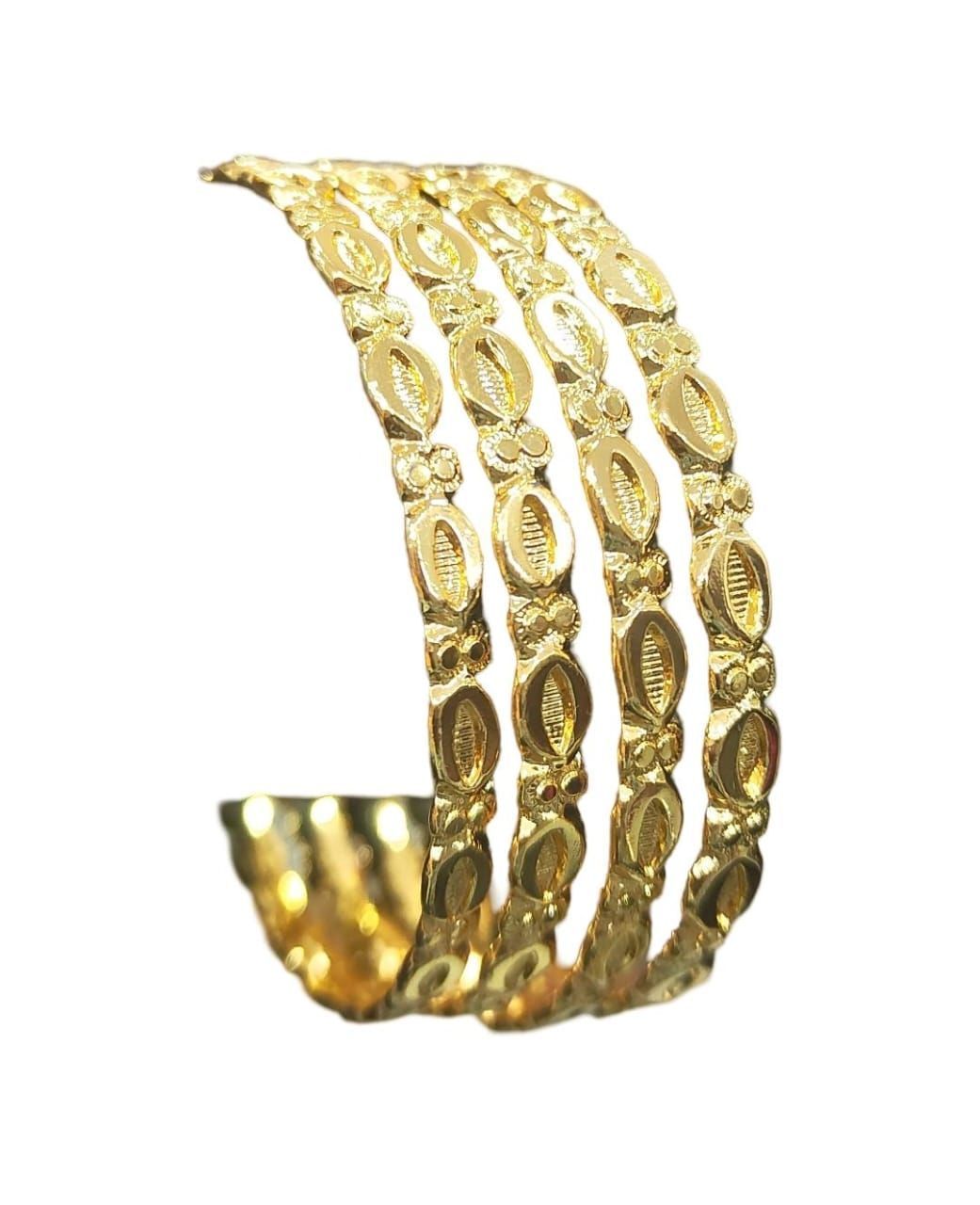 Gold Plated 4 Bangle Set with Intricate Floral Design, Perfect for Traditional Indian Weddings and Festivals