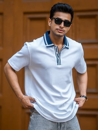 Twintone White Half Sleeve Polo T-Shirt-S