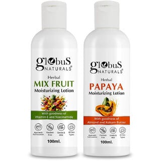 Globus Naturals Body Lotion Combo Set of 2 Mix Fruit  Papaya Body Lotion For NonGreasy Lightweight Body Moisturizer for Women  Men  All Skin Types