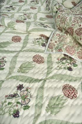 Butterfly and floral jaal mul mul Handblock Quilt Double 90x108 inches Butterfly and floral jaal mul mul Handblock Quilt Double 90x108 inches