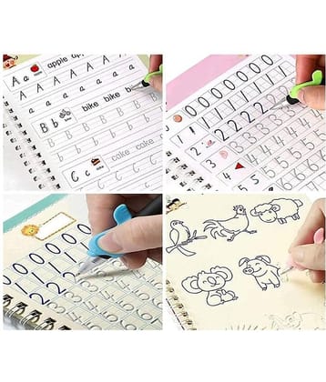 Sank Magic Practice Copybook - (1 Pen + 1 Grip + 4 BOOKS + 10 REFILL) Number Tracing Book - Writing Book - Magic Calligraphy - Copybook Set - Calligraphy Pen - Calligraphy Book - Practical Reusable Writing Tool - Simple Hand Lettering for Preschoolers