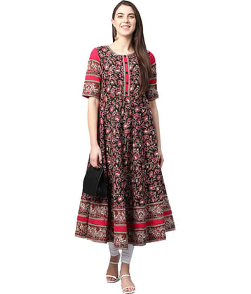 Yash Gallery Cotton Printed Flared Women's Kurti - Multicolor ( Pack of 1 )