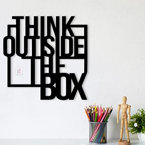Art Street Think Outside The Box Black MDF Plaque Cutout Ready To Hang For Home Office Wall Art Decor, Wall Art
