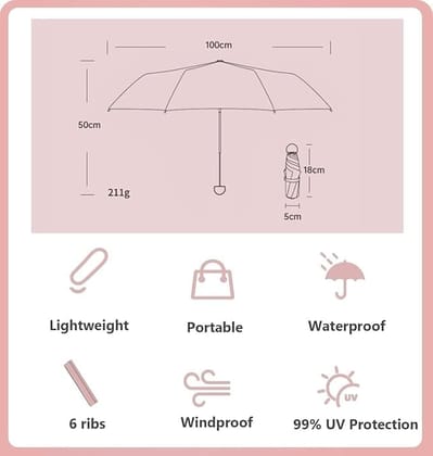 6-Rib Compact Mini Parasol Travel Umbrella