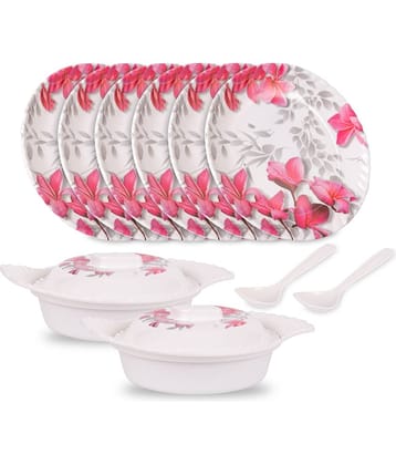 HomePro Set- Plate/Donga/Serving Spoon Pink Melamine Dinner Set ( Pack of 10 )