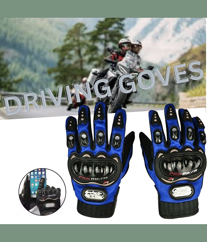 AKSMIT Blue Leather Men's Biker Gloves ( Pack of 1 )