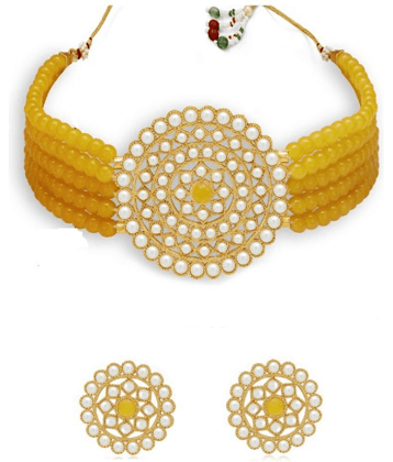 Sunhari Jewels - Yellow Alloy Necklace Set ( Pack of 1 )