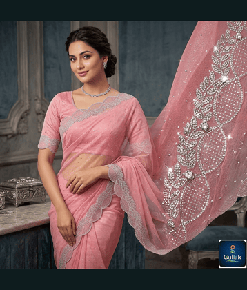 Gullak Jimmy Choo Embellished Regular Saree With Unstitched Blouse Piece ( Pink )