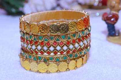Exquisite Gold Colour Thread Bangles with Kasu