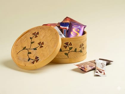 Srjana Hand Painted Bamboo Round Box Floral Decorative Storage Box Pack of 1 Srjana Hand Painted Bamboo Round Box Floral Decorative Storage Box Pack of 1