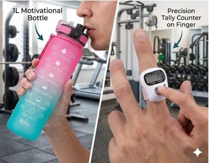 Motivational Water Bottle with Time Marker & Digital Tally Counter Set
