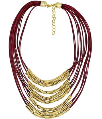 The Jewelbox Italian Rings Multistrand 7 Layered Maroon Nylon 18K Gold Brass LongStatement Necklace Women