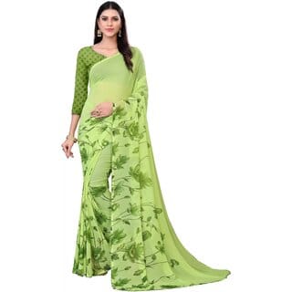 SVB Sarees Womens Green Colour Floral Printed Saree With Blouse Piece