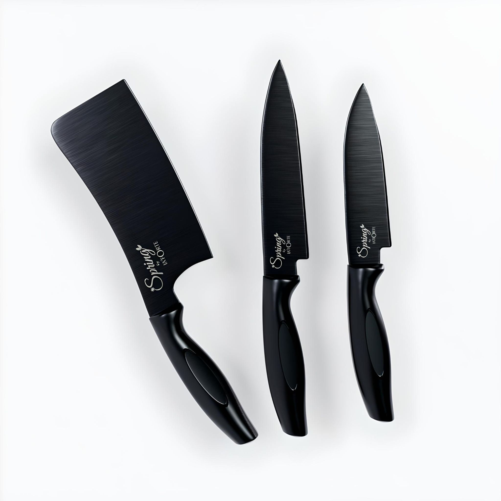LA' FORTE Black Knife Set 3 Pieces, Sharp Cooking Knife Set with Cleaver (Extreme Sturdiness and Superior Longevity)-Black