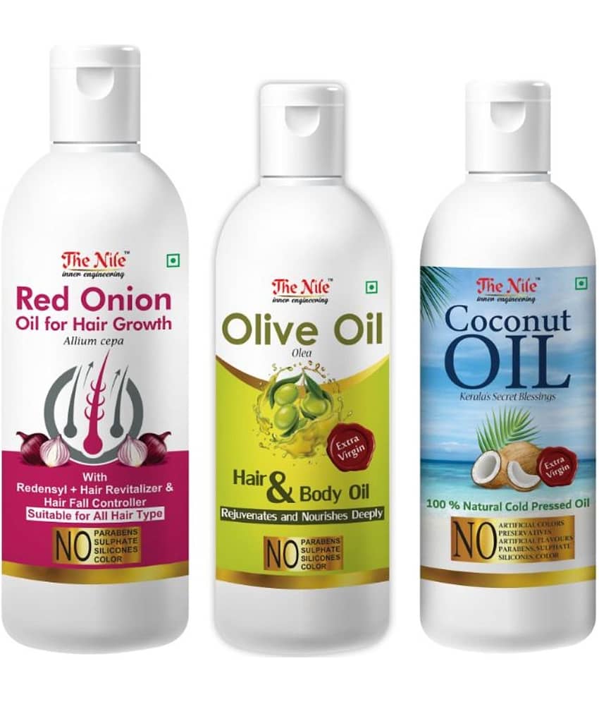 The Nile Red Onion 200 Ml + Olive 100 Ml + Coconut Oil 100 ML 400 mL Pack of 3