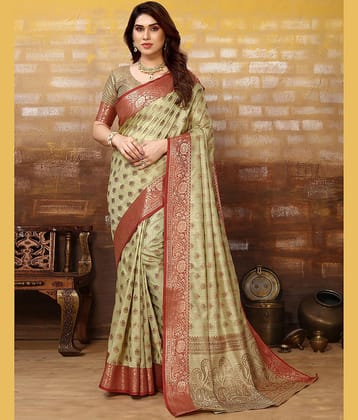 Satrani Art Silk Woven Saree With Unstitched Blouse Piece ( Light Green )