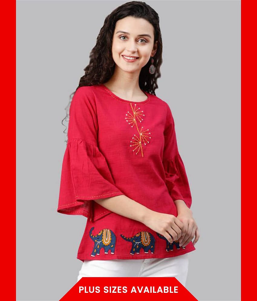 Yash Gallery Women's Cotton Regular Top ( Pink )