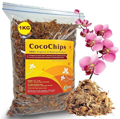 Sushila Agrofert Coconut Husk for Plants 1KG Potting Mixture for Gardening or Soil Mulch Coco Chips Best for Orchid and All Plants