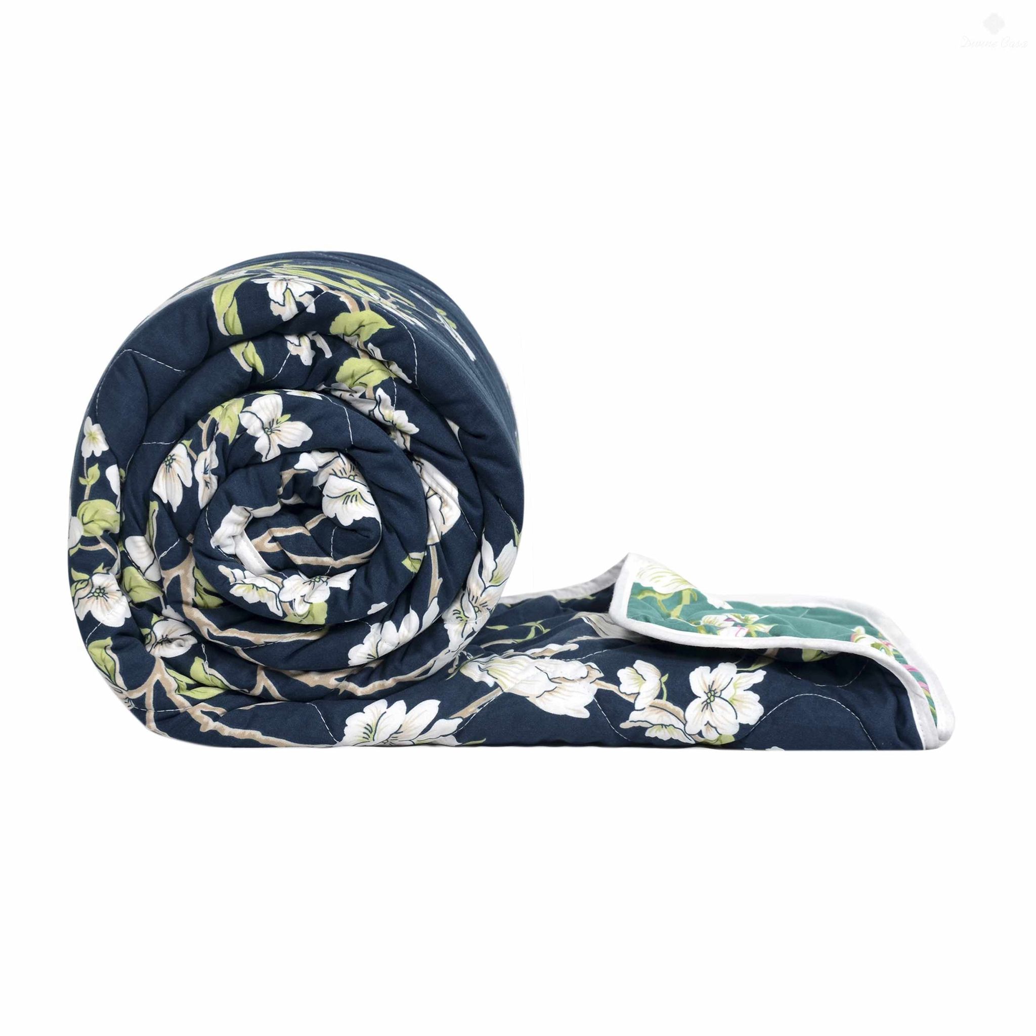 Jacobean Floral AC Quilt Comforter for Single Bed-Single / Blue / LX1166