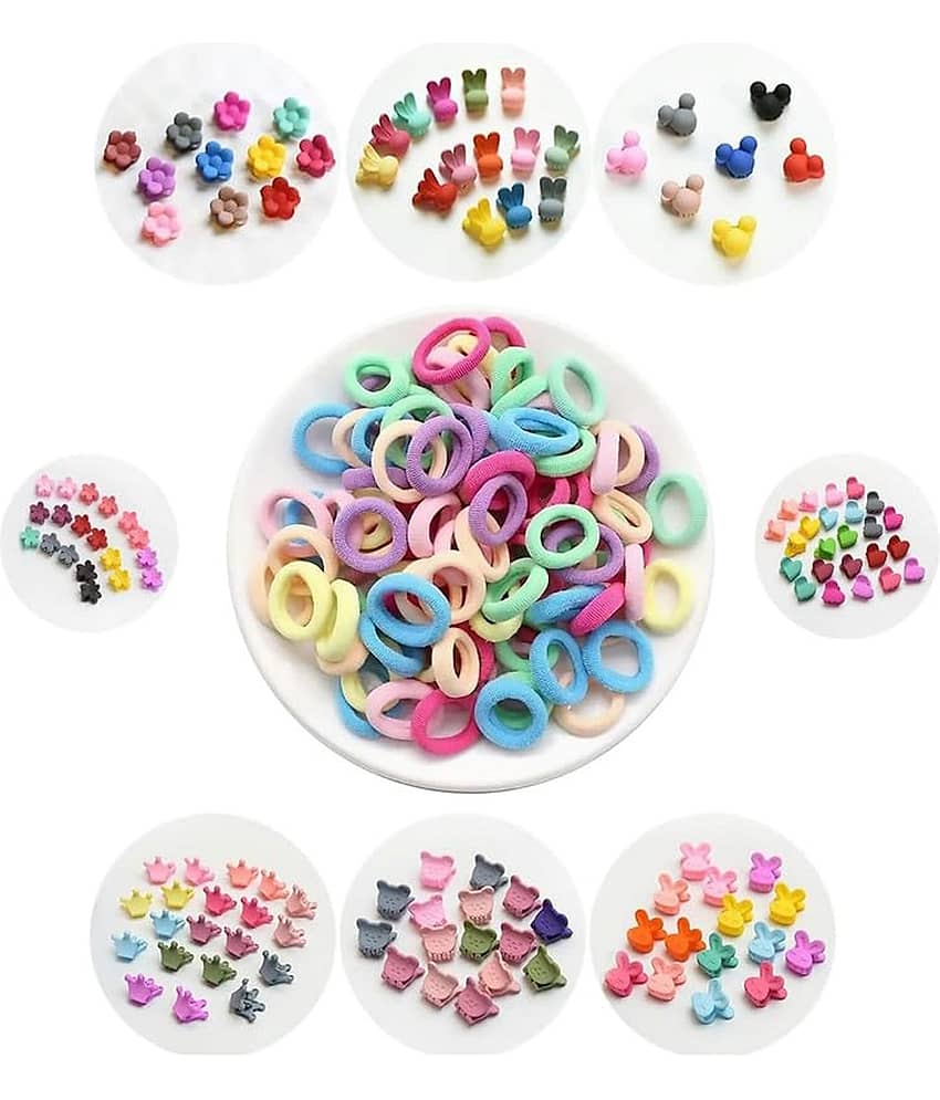 130Pcs Hair Accessories Combo 100 Pcs Mini Rubber Band 30 pcs Mini Baby Hair Clip (Random Designs)