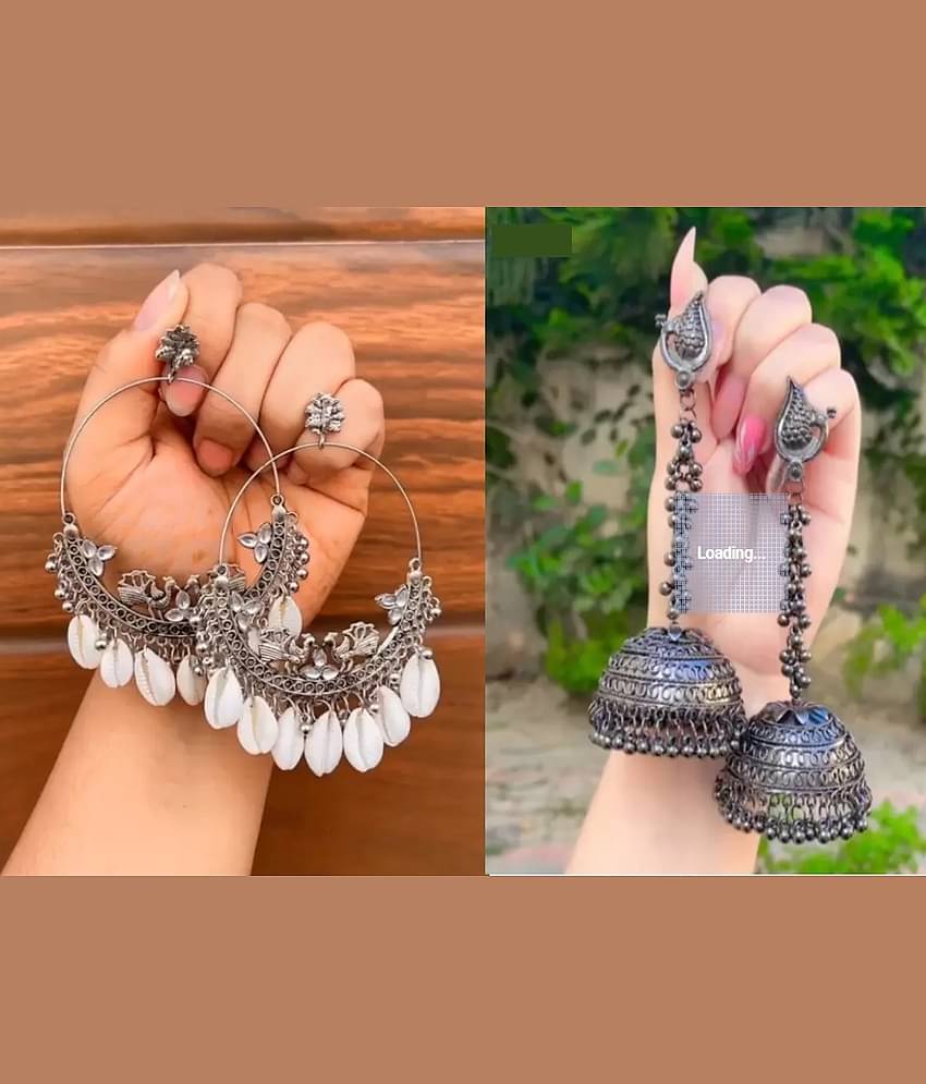 Samridhi DC Silver Drop Earrings ( Pack of 2 )