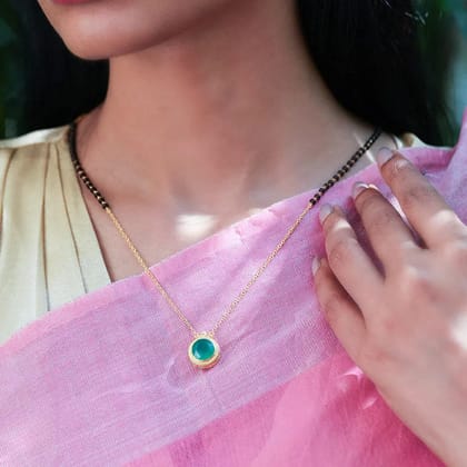 Silver 92.5 Green Mangalsutra Necklace-Gold