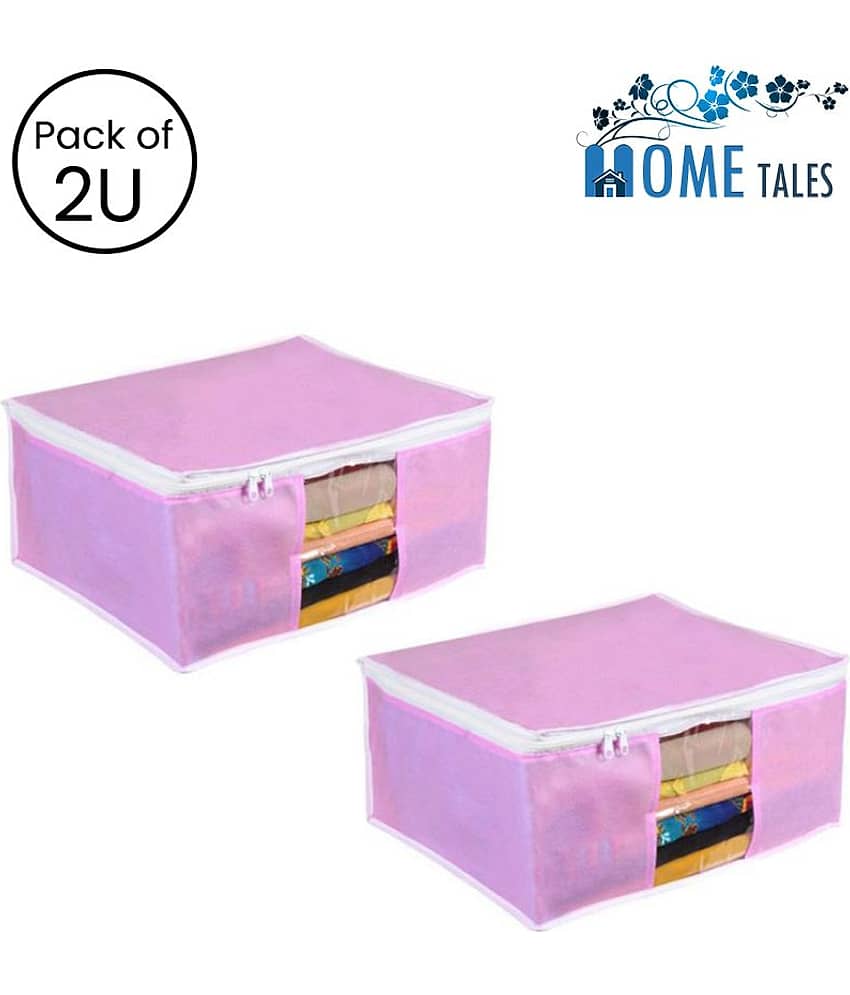 Non-Woven Saree Cover / Cloth Storage & Organizer with Transparent Window,Pink (2U)