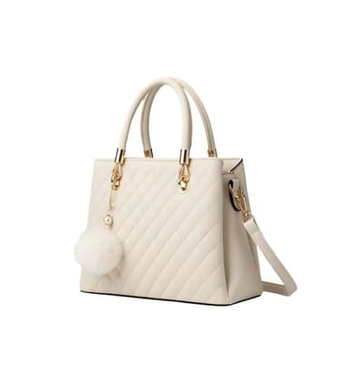 DARSHANS Women's PU Leather Solid Shoulder Zipper Handbag (Cream)-PID65124