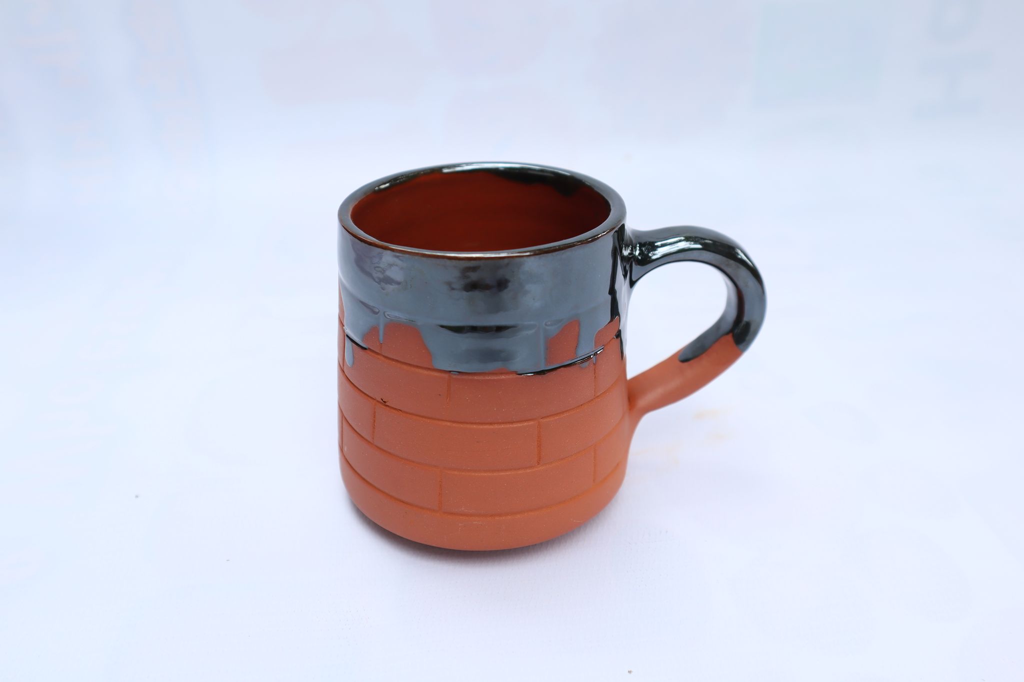Nature Touch Terracotta Black Bricks Tea Cup Set of 6 Handmade Clay Cups for Tea & Coffee