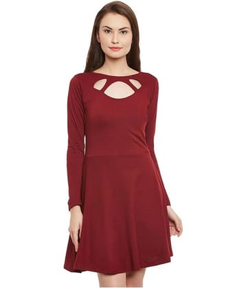 Miss Chase Women Cotton Fit & Flare Dress ( Maroon )
