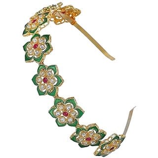 SPARKLING Floral Kundan Studded Matha Patti Sheesh Patti Hairband - Traditional Golden Headpiece for Women and Girls