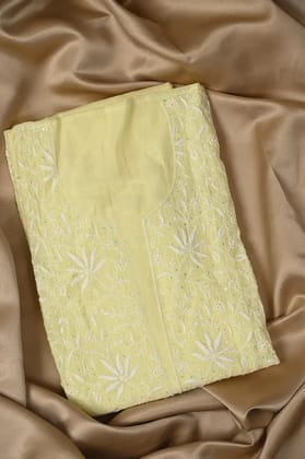 Mul Chanderi Chikankari Anarkali - Lemon Yellow-Lemon Yellow / Mul Chanderi