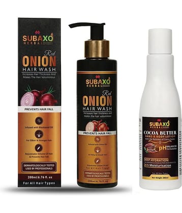 Red Onion Herbal Hair Wash | Prevents Hair Fall |Makes Hair Silkier & Stronger 200 Ml & Cocoa Butter Body Lotion 200 ML