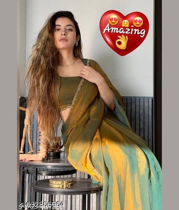 Shivadit ethnic JImmy Choo Solid Regular Saree With Unstitched Blouse Piece ( Gold )
