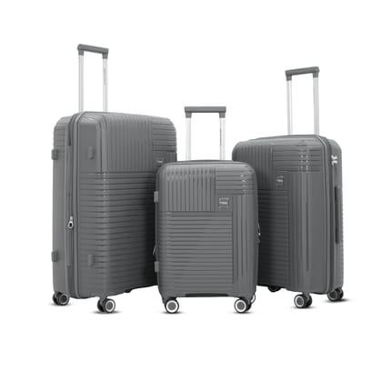 American Traveller TourisTravel Polypropylene Trolley Bags Set of 3 | Lightweight Expandable Hardshell Luggage Suitcase Bag Large with 8 Lego Wheels & TSA Type Lock (3, Grey)